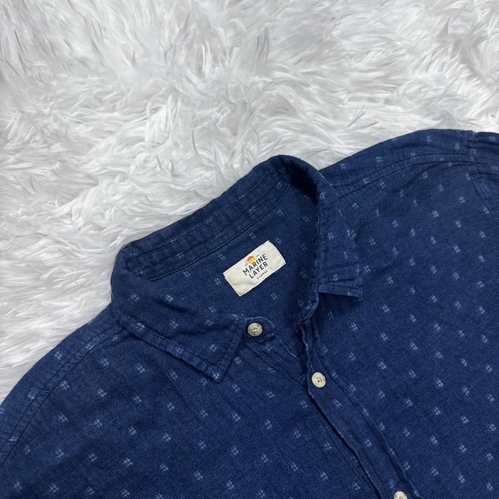 MARINE LAYER Men's XL Long Sleeve Button Down‎ Blue All Over Print Shirt Woven